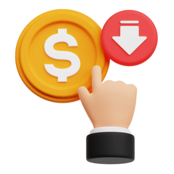 diminuire clic dollaro moneta 3d icona isolato su trasparente sfondo png