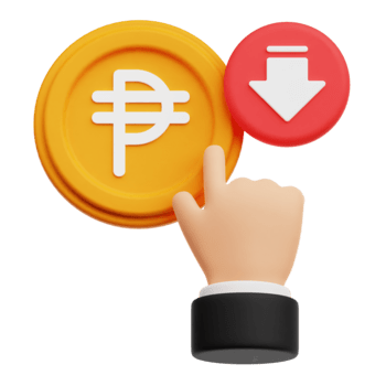 diminution Cliquez sur peso pièce de monnaie 3d icône isolé sur transparent Contexte png