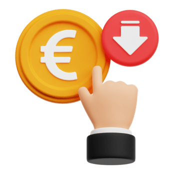 diminuire clic Euro moneta 3d icona isolato su trasparente sfondo png