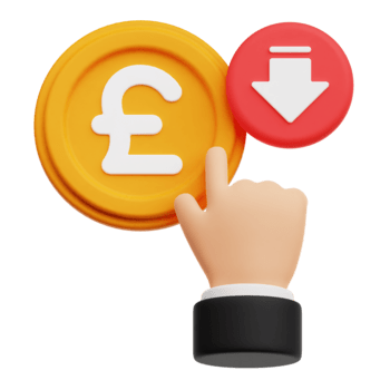 diminuire clic lira sterlina moneta 3d icona isolato su trasparente sfondo png