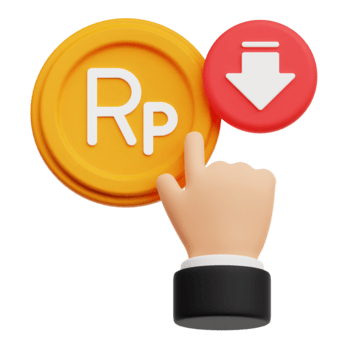 diminution Cliquez sur Rupiah pièce de monnaie 3d icône isolé sur transparent Contexte png