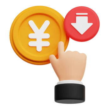 diminuire clic yen moneta 3d icona isolato su trasparente sfondo png