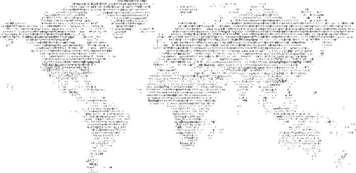 Map formed by black binary code characters on white background vector