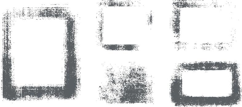 Five distressed grey rectangular frames on white background vector