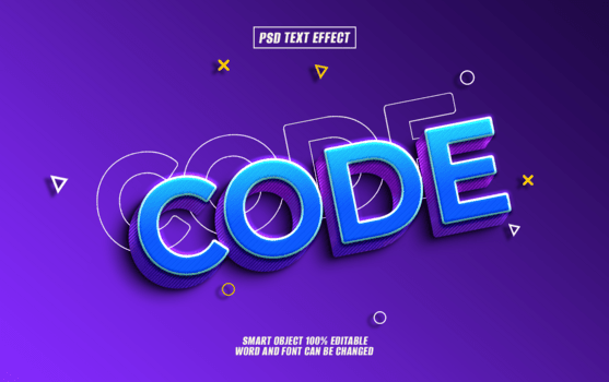 3d code texte effet sur une violet Contexte psd