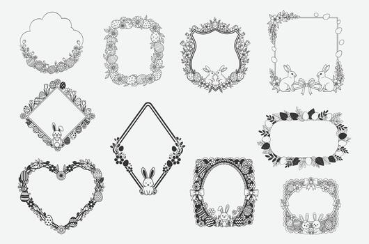 10 Easter Spring Frames Line Art Set vector