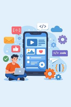 Mobile App Development Process with Smartphone Interface vector