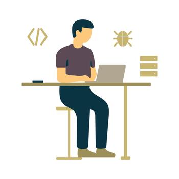 Remote Software Developer Coding from Home Office vector