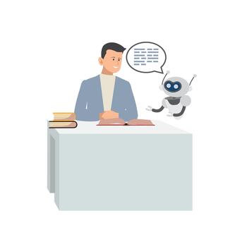 Man Learning From Robot Assistant vector