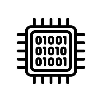Outline Simple Microchip Binary Code Processor Technology Component Icon vector