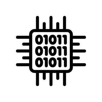 Outline Simple Binary Code Chip Microprocessor Technology Innovation Line Icon vector