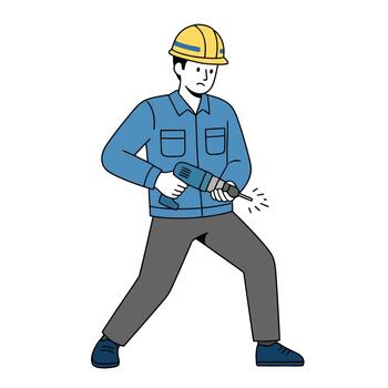 Construction worker using drill flat illustration vector