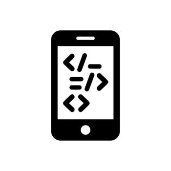 Black and White Simple Outline Mobile Programming Code Script Application Icon vector