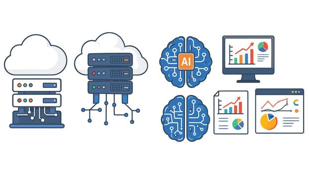 Artificial intelligence and cloud data server computing technology vector