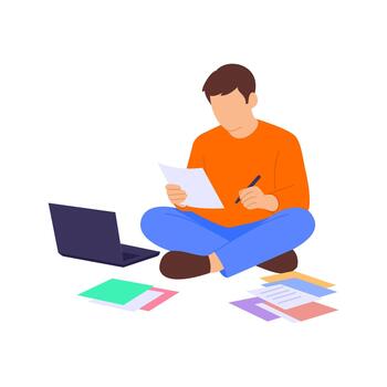 Script Writing, developing scripts for content, Flat character illustration vector