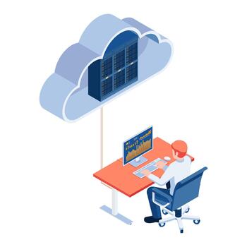 Cloud computing illustration with data analysis vector