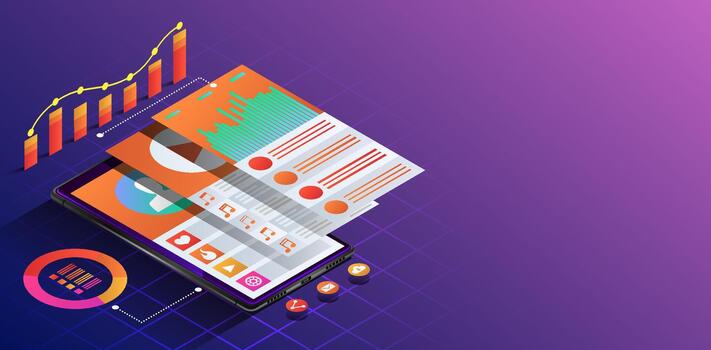 Data visualization tools on a tablet vector