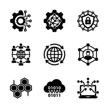 Simple Solid Network Technology Communication Element Connection Shape Icon Set vector