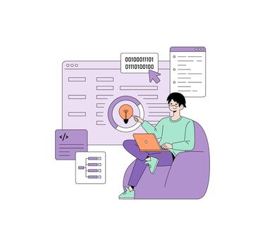 Programmer working with code and ideas vector