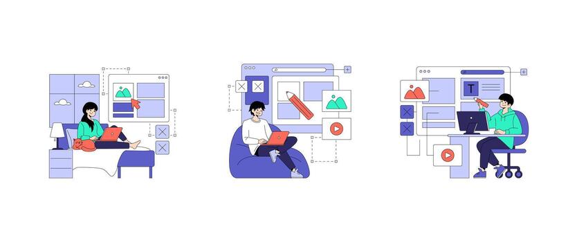 People working remotely on digital tasks vector