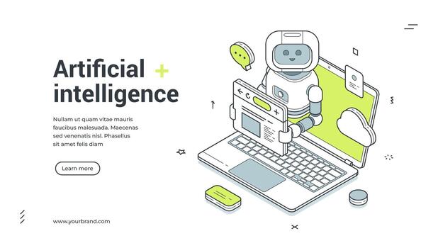Illustration of AI robot with laptop vector