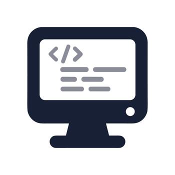 Simple Flat Design Computer Code Programming Development Icon on Screen vector