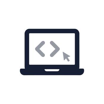 sencillo plano diseño ordenador portátil con programación código y cursor icono vector