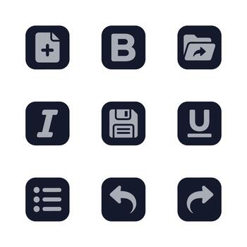 Dark Tone Square Shape Basic User Interface Icon Elements Set vector