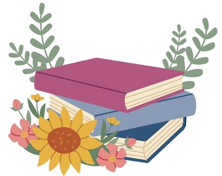 Book Stack With Flowers vector