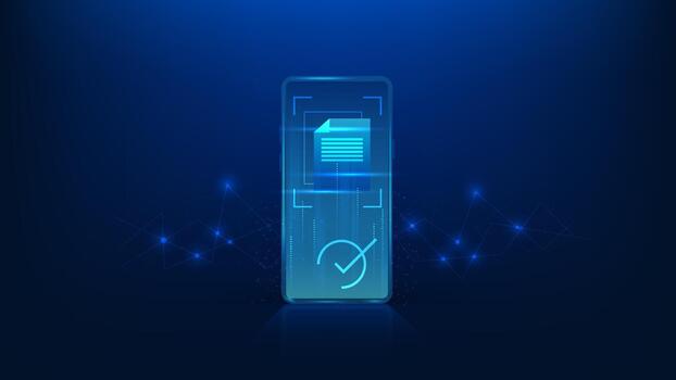 identidad verificación tecnología antecedentes teléfono inteligente exploración un carné de identidad tarjeta o documento, representando digital autenticación, biométrico seguridad, ekyc proceso, datos verificación, móvil identificación vector