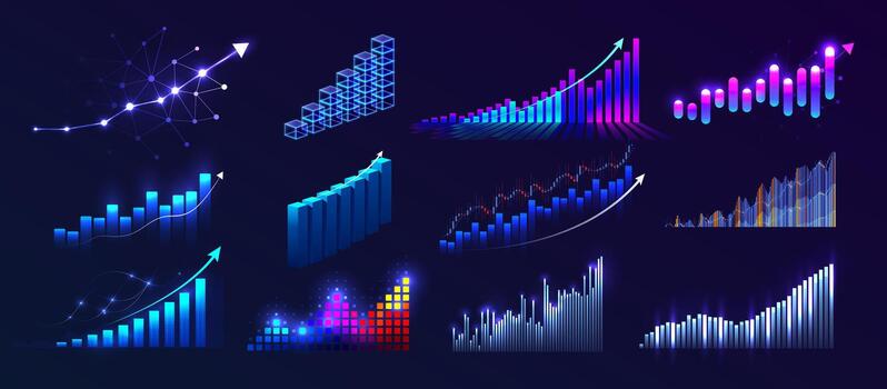 Colorful graphs and data visualizations vector