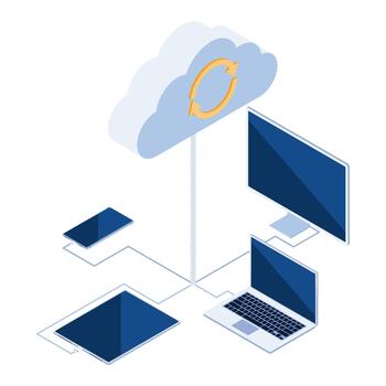 3d isometric electronics device connected to cloud computing vector