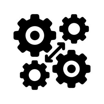 Solid Flat Style Interlinked Gears Process and Connection Machine Icon vector
