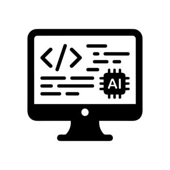 Solid Style Computer Screen with AI Chip and Code Icon vector