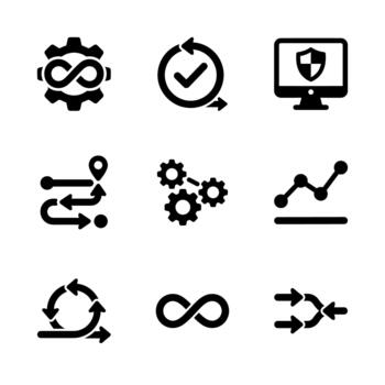 Solid Flat Development Process and System Engineering Outline Icon Set vector