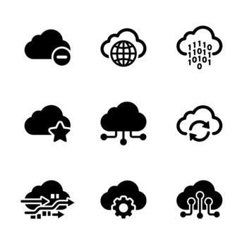 Solid Glyph Cloud Computing Data Storage and Network Service Icons vector