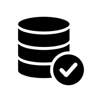 Solid Filled Database Stack with Checkmark Symbol Shape Data Icon vector