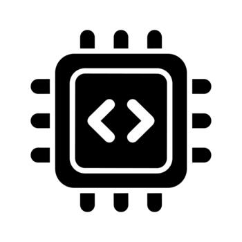 Solid Rounded CPU Chip with Code Brackets Symbol Processor Icon vector