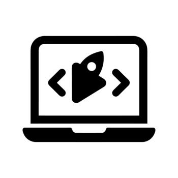 Solid Style Laptop Rocket Code Development Startup Business Icon vector