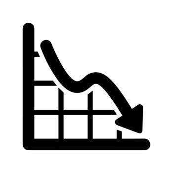 sencillo silueta disminución grafico gráfico con flecha negocio icono vector