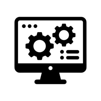 plano sólido estilo desarrollo ajuste en computadora monitor icono vector