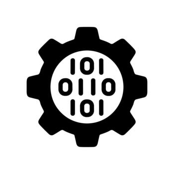 Flat Silhouette Binary Code Gear Wheel Data Processing Icon vector