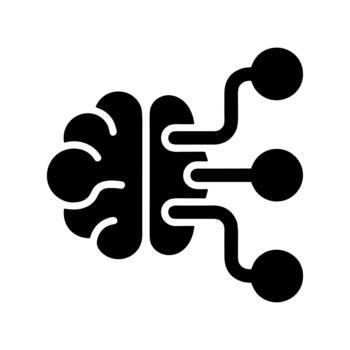 Solid Flat Human Brain Computer Chip Connection Artificial Intelligence Icon vector