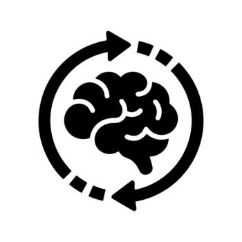 Glyph Solid Brain Refresh Loop Arrow Process Mind Icon vector