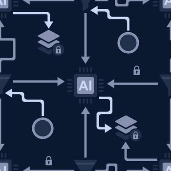 Secure Data Pipeline and AI Input Processing Flow Seamless Pattern vector