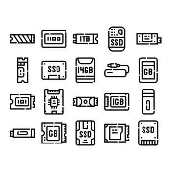 Computer data storage devices technology collection vector