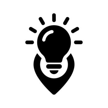 Flat Solid Lightbulb with Location Pointer Symbol Shape Icon vector
