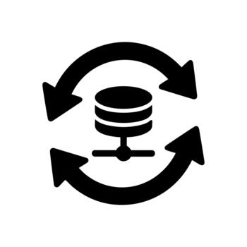 sólido plano base de datos sincronización proceso giratorio flechas computadora icono vector