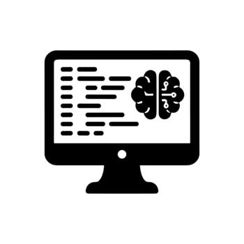 Solid Style Computer with Brain and Code Symbol Shape Icon vector