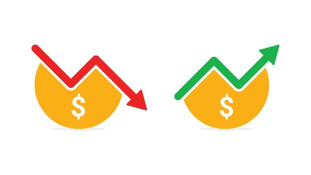 Financial trend icons showing dollar value increase and decrease vector